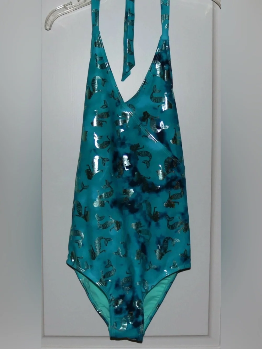 Girl's One Piece Turquoise Foil Mermaid Swimsuit by Justice - Size 12